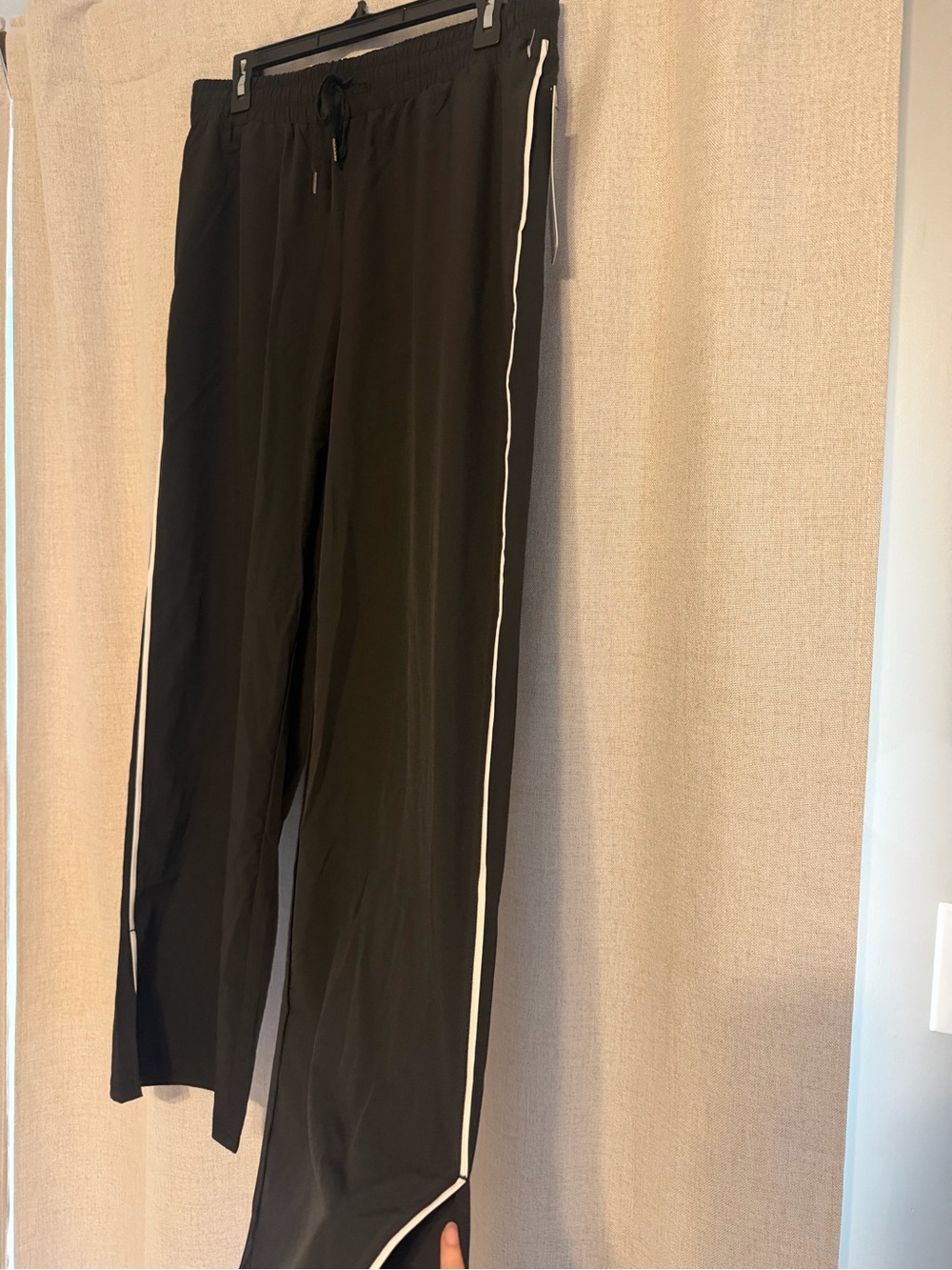 Black Drawstring Track Pants with White Side Stripe - Picture 2 of 6